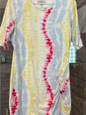 GUESS Tie-Dye Midi Dress in Yellow, Light Blue & Pink
